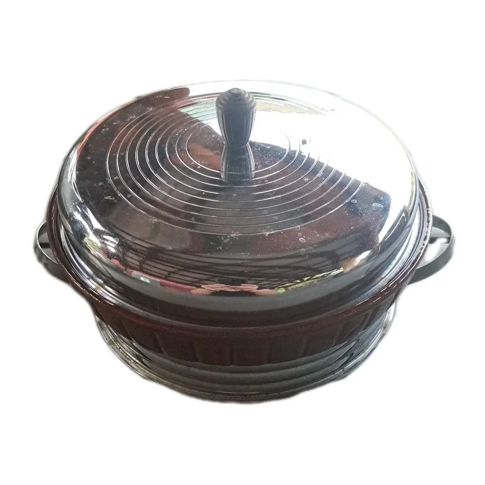 Vtg MCM Brown Betty Casserole Dish Lid &Cradle‎ Oven Proof Made In USA